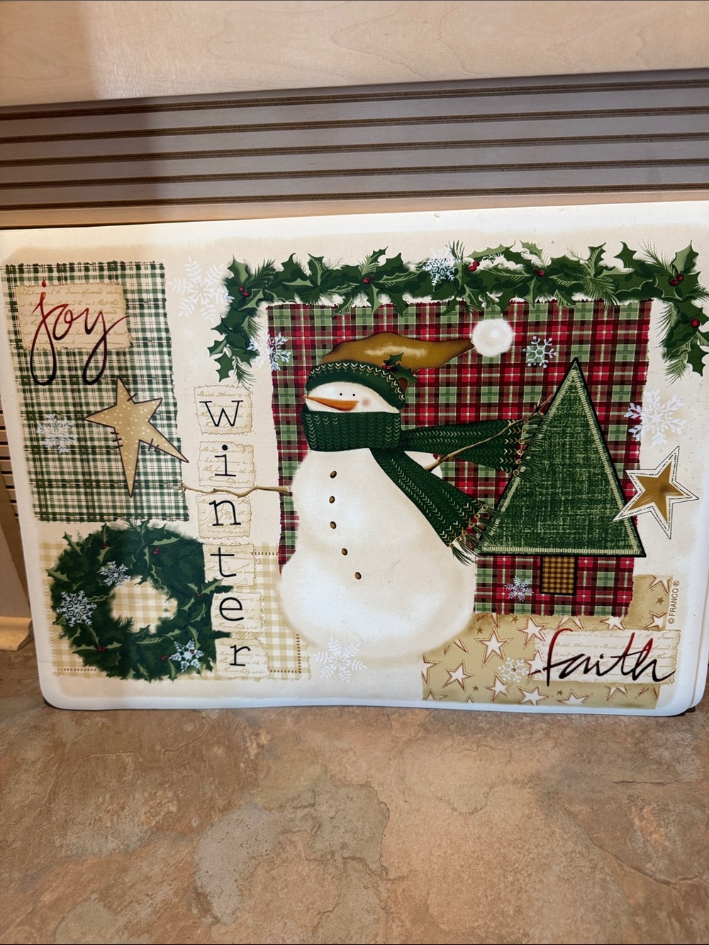 Holiday Snowman vinyl placemats- Green Plaid Winter Decor